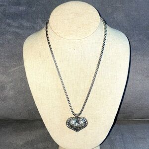 Vintage heart necklace with cubic zirconia.  18”